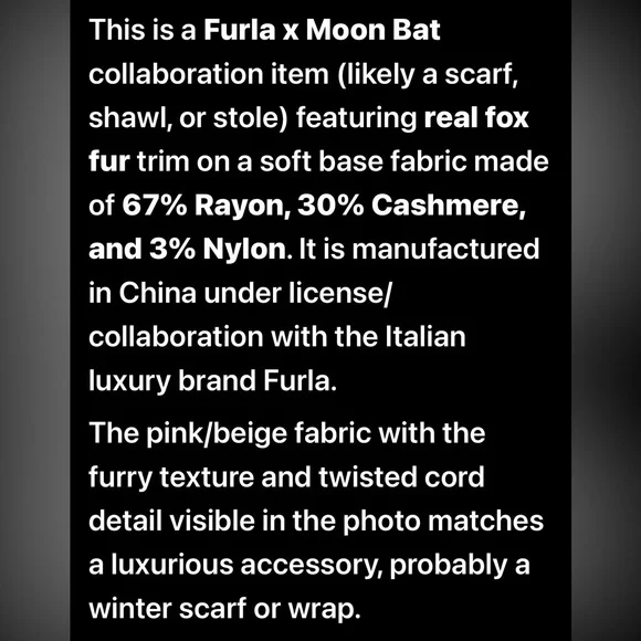 Furla x Moon Bat Japan Collab Real Fox Fur Trim Scarf with Fringe NWT - Picture 7 of 7